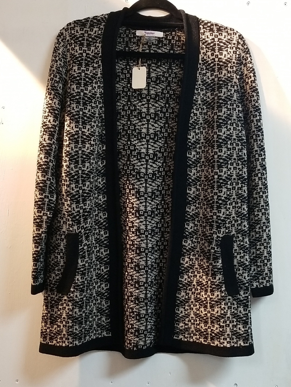 TanJay Black and Cream Patterned Open Cardigan